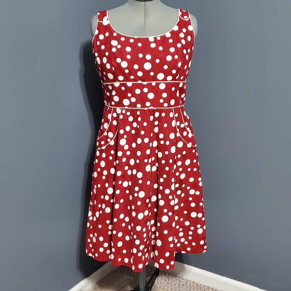 S.L. Fashions Red and White Polka Dot Midi Dress Fit and Flare Women's Size 16